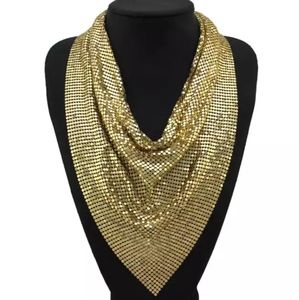 Gold Metallic Slice Choker Collar Necklace
